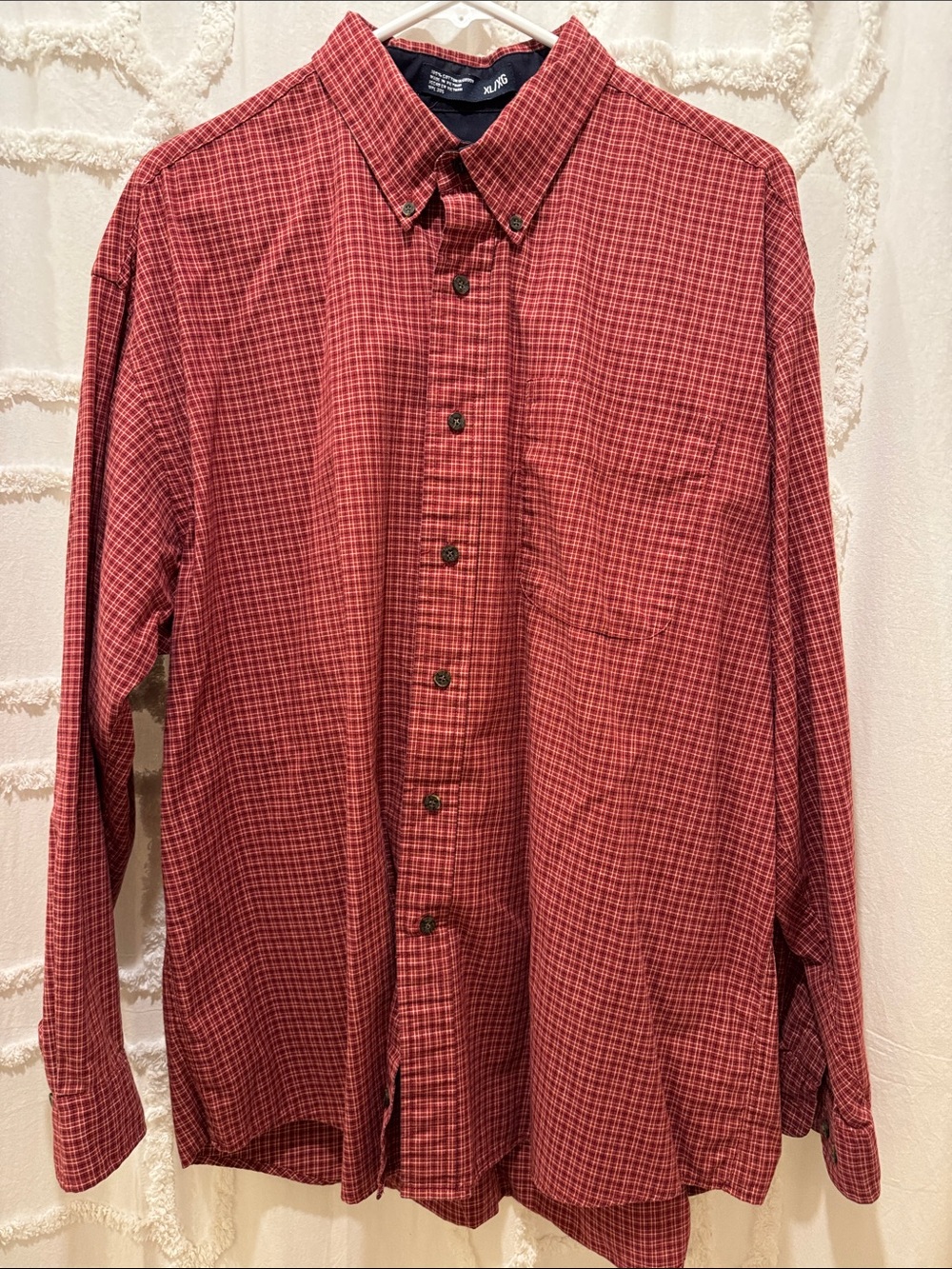 Haggar Red Plaid Button Down Shirt
